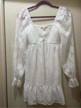 White Floral Embroidered Babydoll Dress